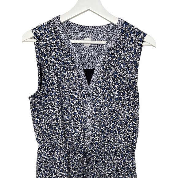 Gap Mini Dress M Blue Gray Floral Boho V-Neck Sleeveless Summer Sheath - Picture 3 of 9